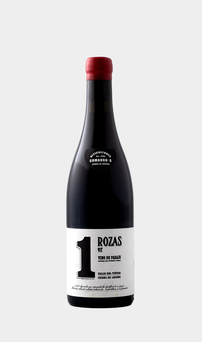 Comando G Rozas 1er Cru 2018 wine bottle with sleek label and premium Spanish wine identity.