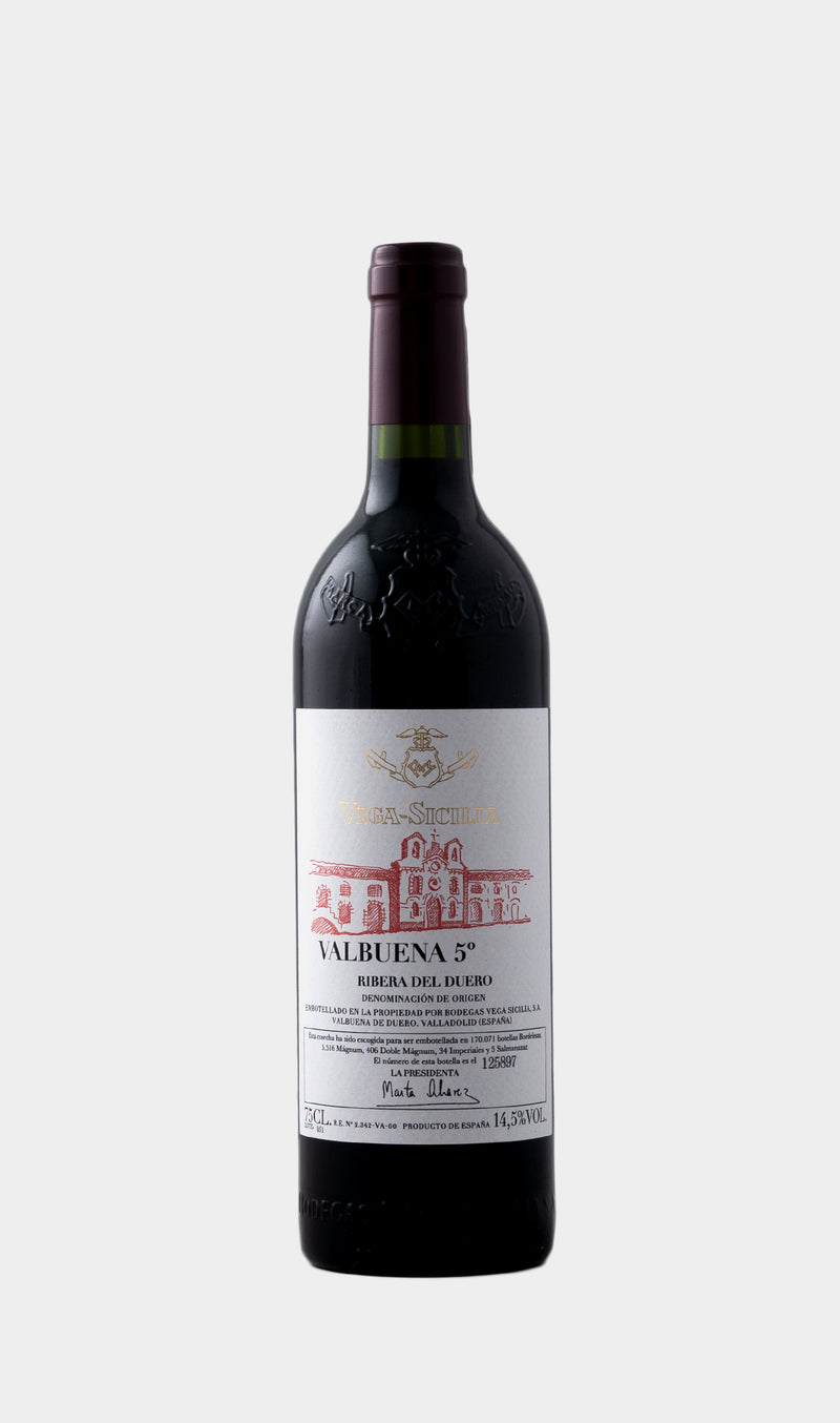 Vega Sicilia Valbuena No.5 2017 wine bottle with elegant Spanish wine label and premium presentation.