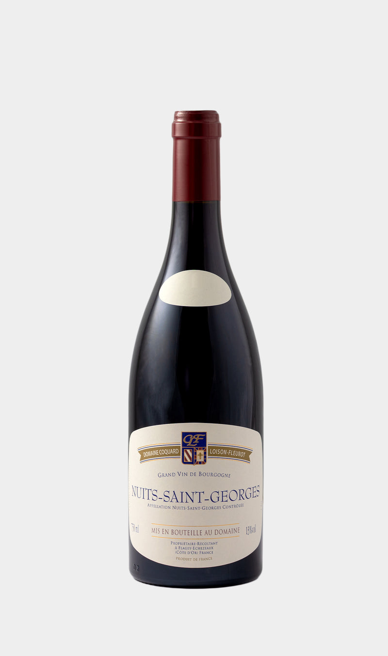 Coquard Loison Fleurot Nuits-Saint-Georges 2023 wine bottle with classic French wine label and elegant design.