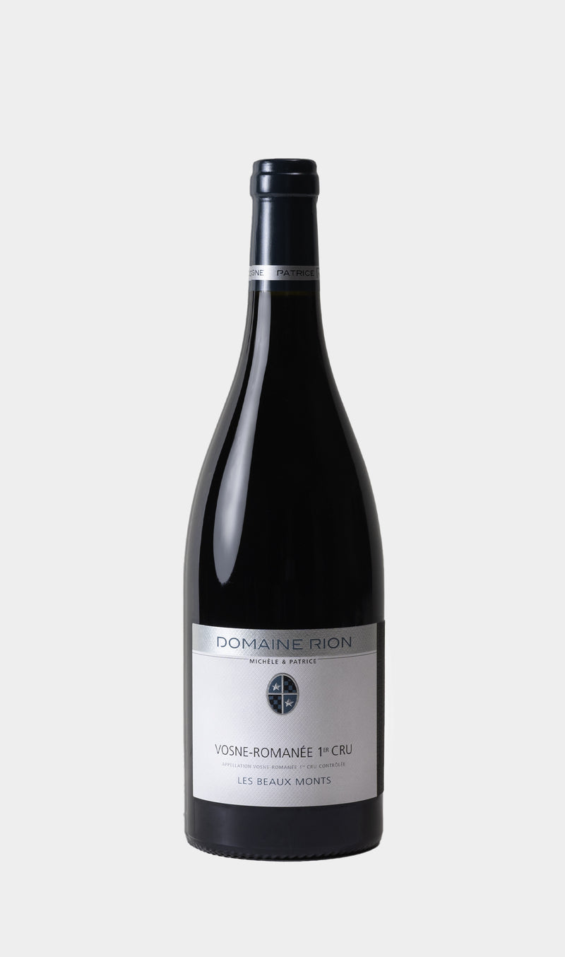 Michele Patrice Rion Vosne-Romanée 1er Cru Les Beaux Monts 2022 wine bottle with refined French Burgundy label and elegant design.