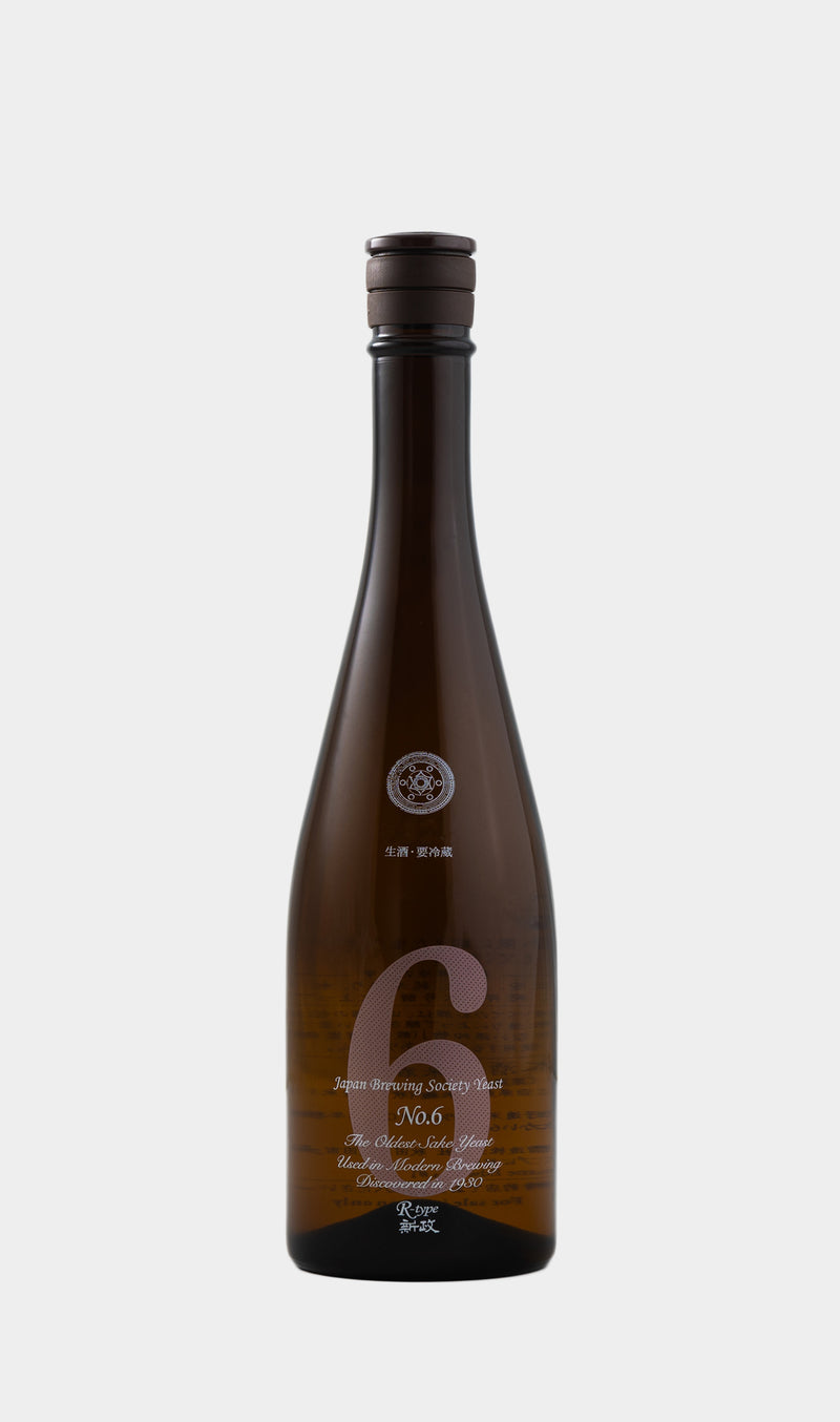 Aramasa No.6 R-Type Junmai Ginjo sake bottle with clean contemporary label design and premium branding.