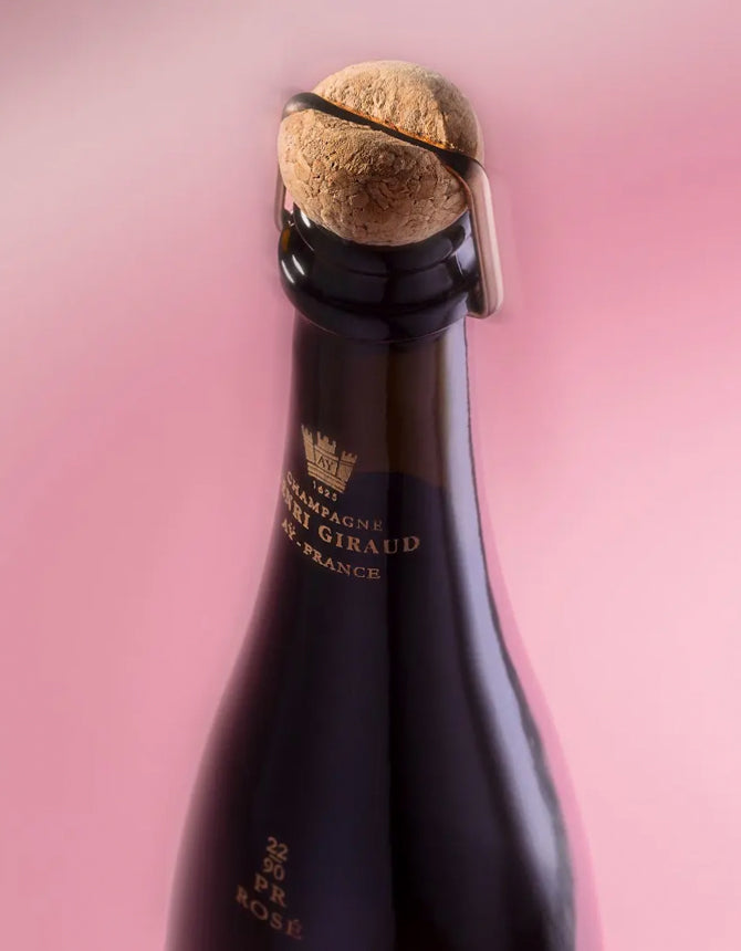 For the Perpetual Reserve Rosé, Henri Giraud reimagined its signature gold staple in rose gold, a subtle yet thoughtful detail reserved exclusively for this cuvée.